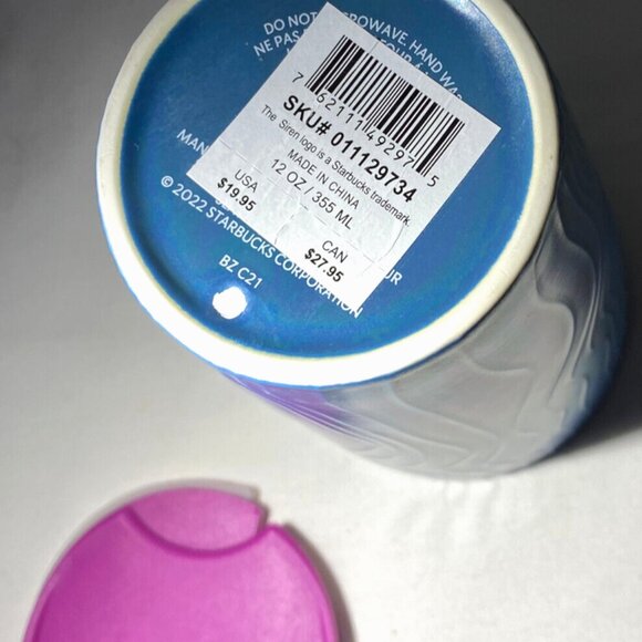 Starbucks 2022  12oz Mug Iridescent Blue Purple Wave Twist Open Lid Coffee Tea - Picture 16 of 16